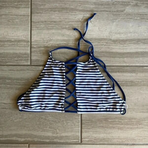 Dippin' Daisy's Blue White Stripe Strappy Cage Front Bikini Swim Top Size Large